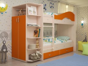 Кровать 2-х ярусная Мая с ящиками и шкафом на латофлексах оранж в Нижней Туре - nizhnyaya-tura.magazinmebel.ru | фото - изображение 1