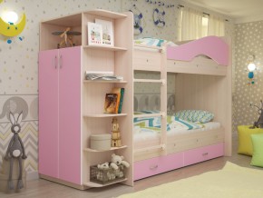 Кровать 2-х ярусная Мая с ящиками и шкафом на латофлексах розовый в Нижней Туре - nizhnyaya-tura.magazinmebel.ru | фото