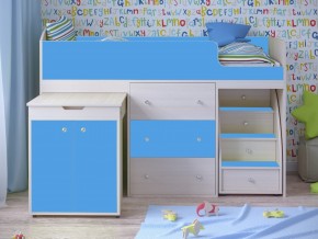 Кровать чердак Малыш 80х180 Дуб молочный, Голубой в Нижней Туре - nizhnyaya-tura.magazinmebel.ru | фото