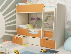Кровать двухъярусная Малыш двойняшка дуб молочный-оранжевый в Нижней Туре - nizhnyaya-tura.magazinmebel.ru | фото