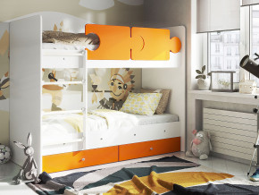 Кровать двухъярусная Тетрис латы с бортиками белый-оранжевый в Нижней Туре - nizhnyaya-tura.magazinmebel.ru | фото