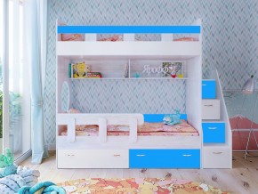 Кровать двухъярусная Юниор 1 винтерберг-белый с голубым в Нижней Туре - nizhnyaya-tura.magazinmebel.ru | фото