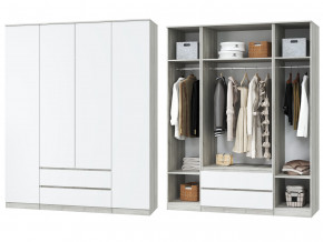 Шкаф для одежды четырехдверный Лори дуб серый, белый в Нижней Туре - nizhnyaya-tura.magazinmebel.ru | фото